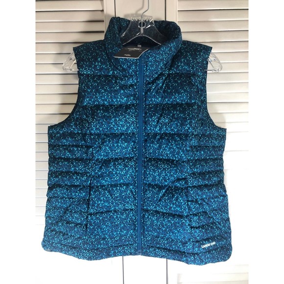 Lands end size medium 10-12 nwt turquoise print 600 down vest - Picture 1 of 7